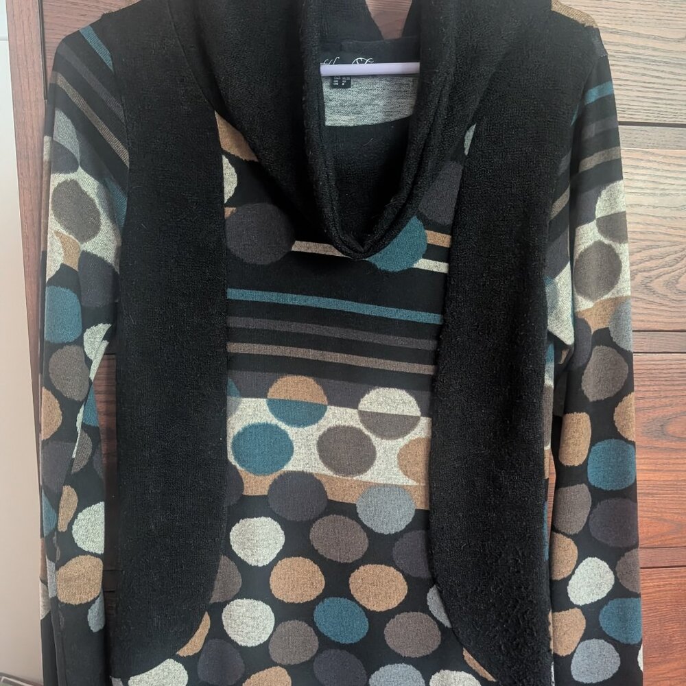 Smashed Lemon Black Polka Dot Cowl Neck Sweater Dress Size M